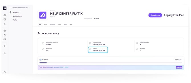 Understanding CDN Traffic in Plytix - Info tab