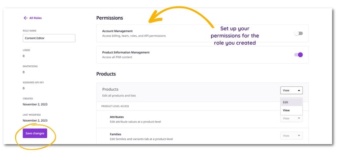 Set up your permissions for the role you created