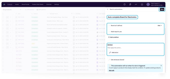 Setting Rules for Product Updates Using Automations - Saving - New