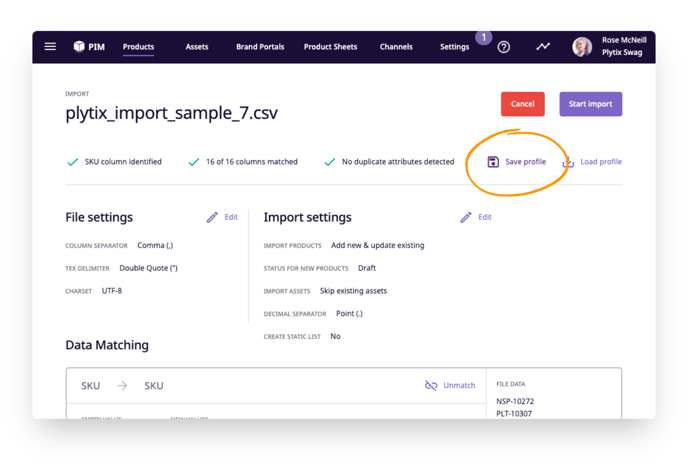 Save an import profile after matching all of your attributes.