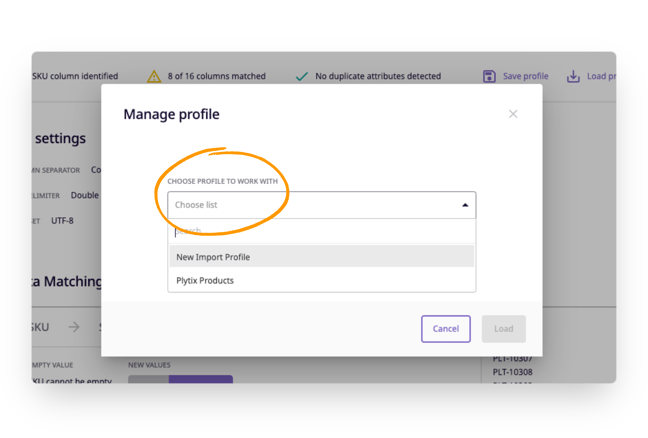 Choose an import profile to load if you want to work with a profile you have already created.