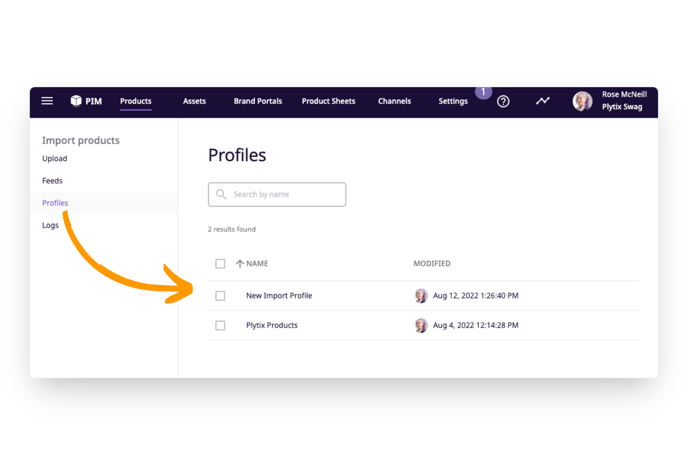Manage profiles in the import profiles area.