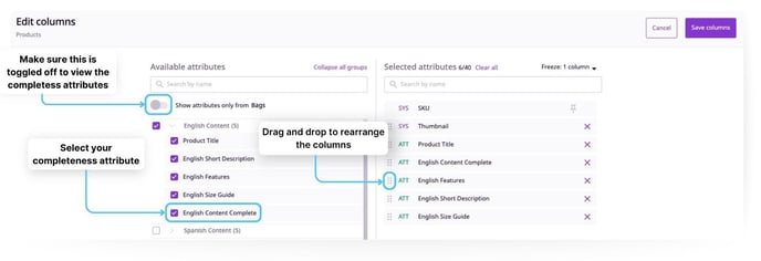 Edit columns - attributes