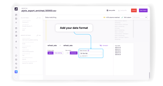 1. Configuring date format for import