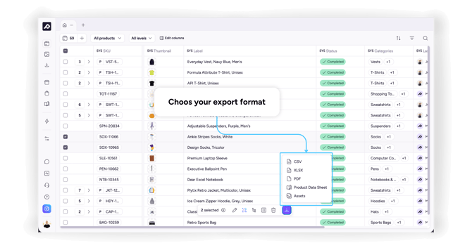 12. Export from product list format