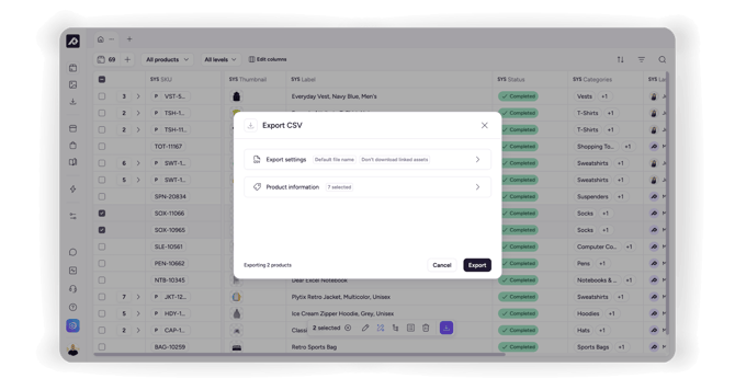 13. Export from product list format confirmation
