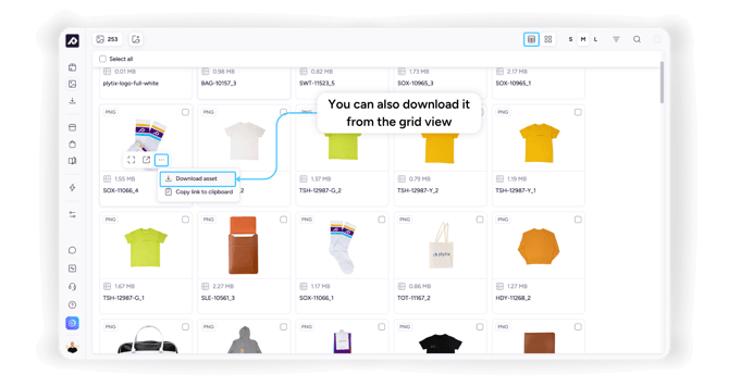 3. Download asset in grid view