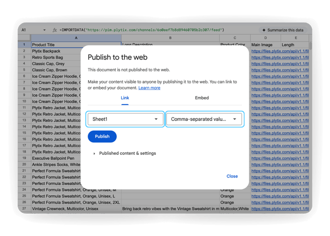 5. publish to web settings