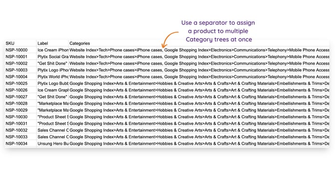 You can upload a category tree via CSV by separating categories with the greater than sign or your own custom separator.