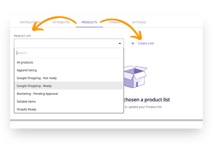 Select products for your channel by choosing a product list