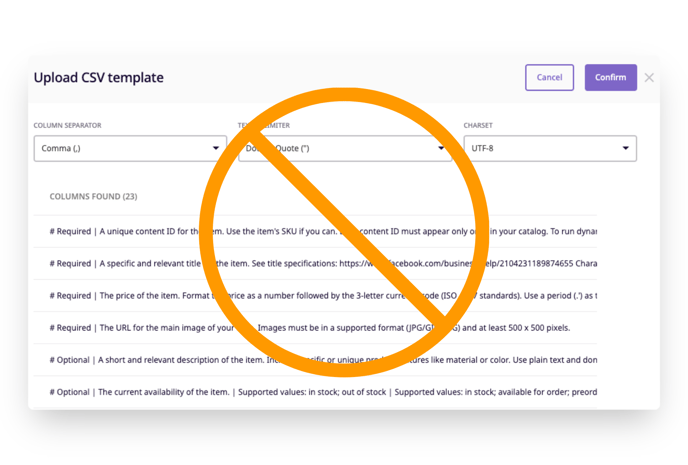 example of a CSV template that hasn't been formatted correctly