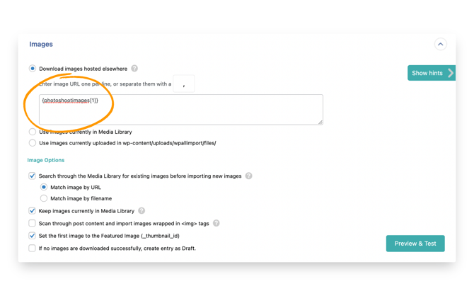 add images by dragging and dropping assets from your url feed