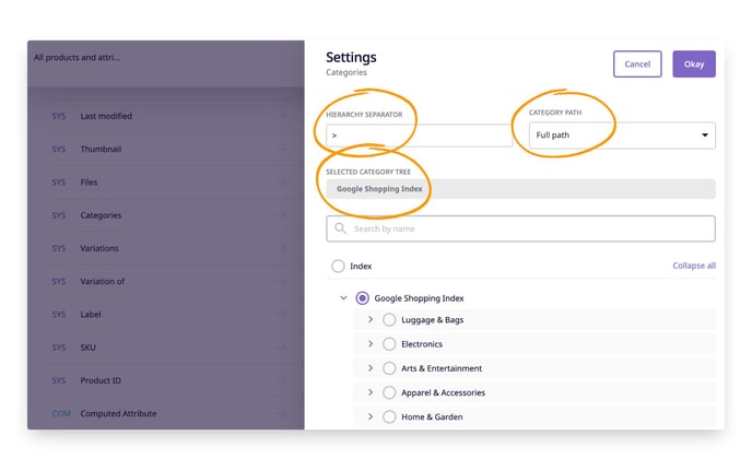 Categories have settings that let you change which categories are displayed and how they appear.