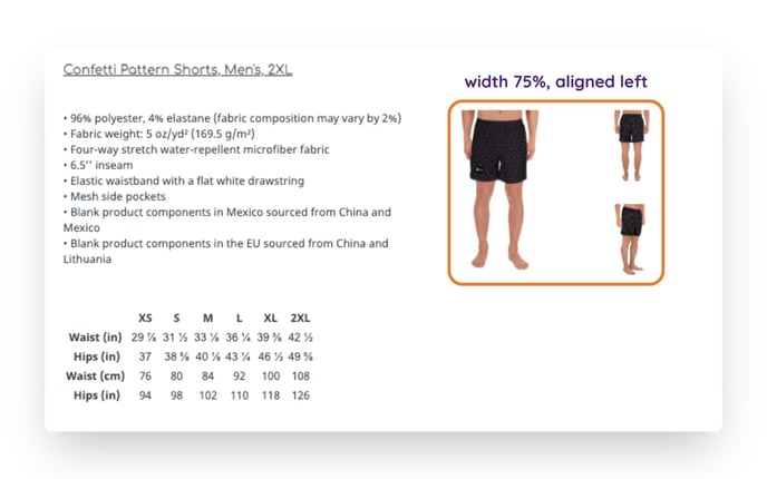 Width allows you to decide the percentage of the component that the images occupy. Shown: 75%