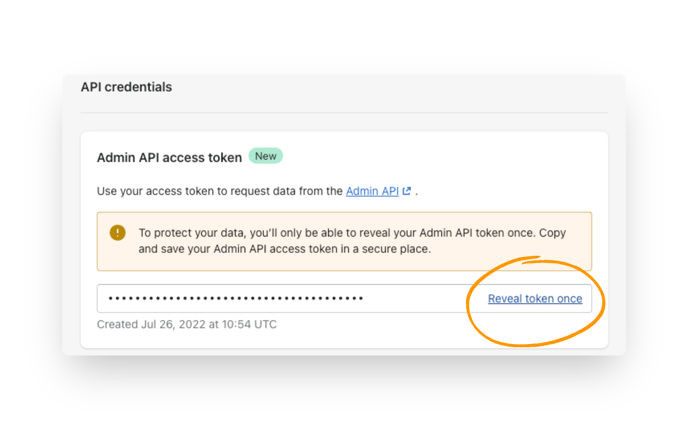 Click to reveal your API access token, which you will use to link your Plytix channel to your Shopify store.