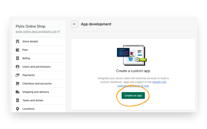 Once you allow for custom app development, you can click to create an app.