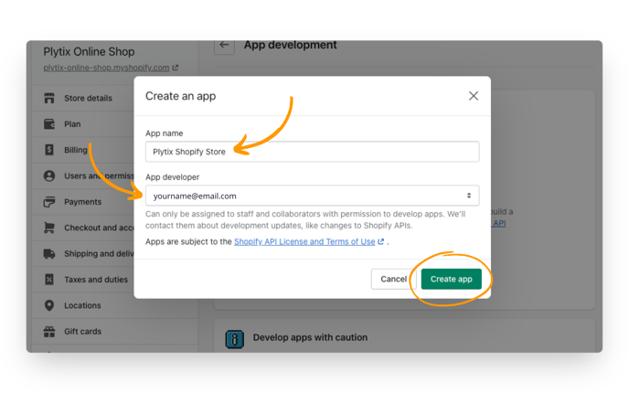 When you create an app, you'll need to give your app a name and choose a developer.