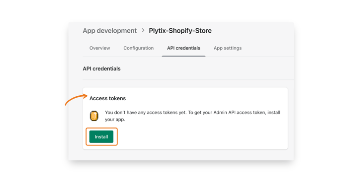 Navigate to the API credentials tab and click to install your app.