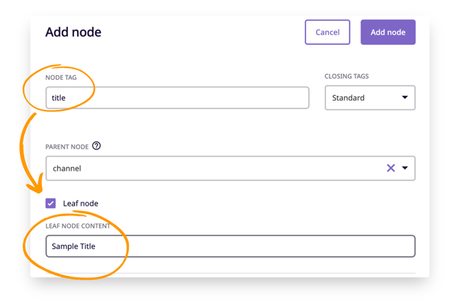 make leaf nodes for title, link and description by ticking the 'Leaf node' box