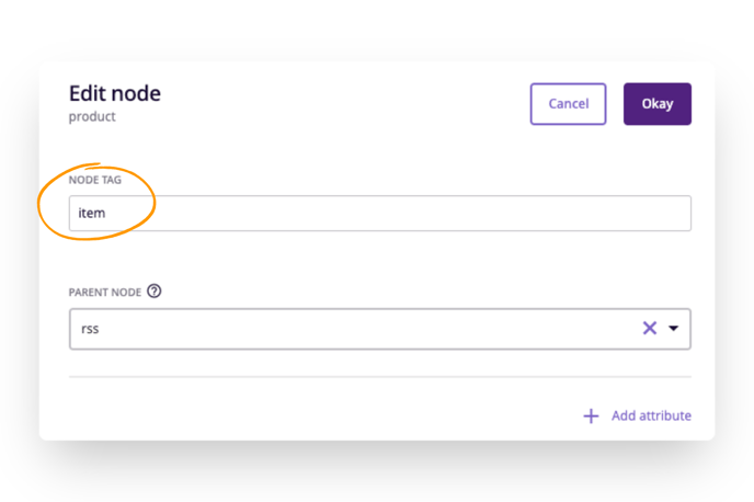 edit the node tag of the 'products' node to make it conform to facebook specifications