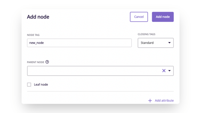 the add node panel appears for node customization options