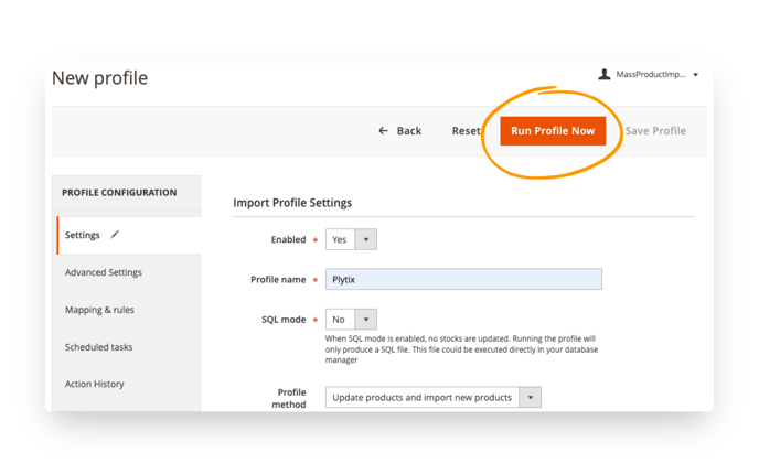When you have finished creating an import profile, click 'Run Profile Now'