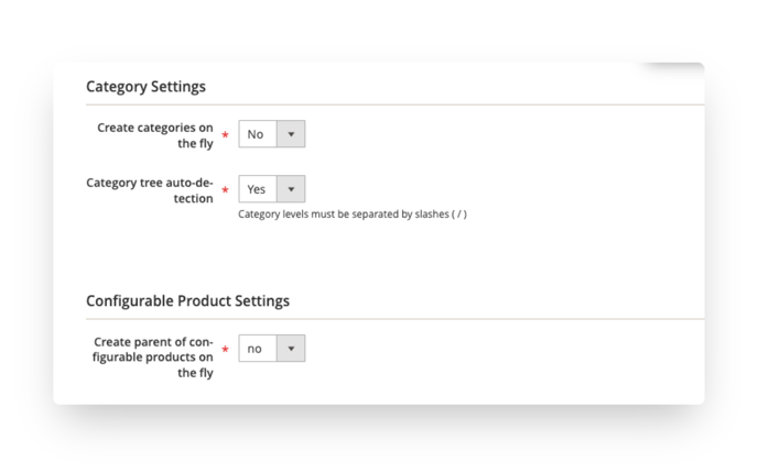 To create a new import profile, adjust the categorysettings