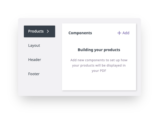 choose components under the products tab to select what information appears on a product sheet