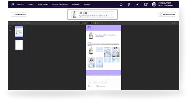 data sheets - preview-product selection