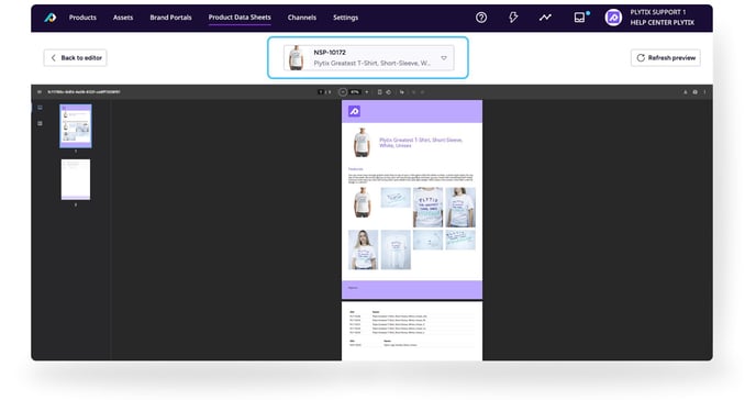 data sheets - preview-product selection