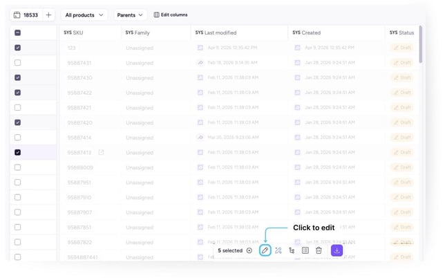 Editing Products in bulk - Click to edit