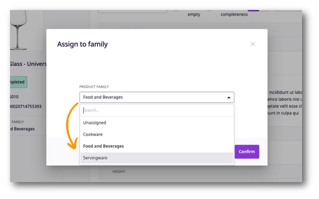 Choose a Family from the dropdown to assign the product to it.