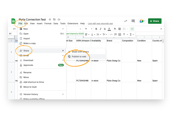 Make your Google Sheet available by publishing it to the web.