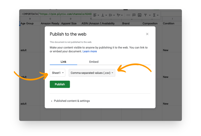 Publish your spreadsheet to the web in CSV format.