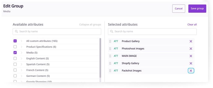 Editing an attribute group 2