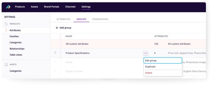 Editing an attribute group