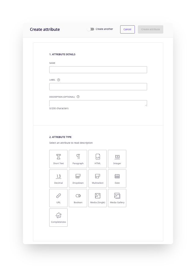 Create an attribute by adding details and selecting an attribute type.