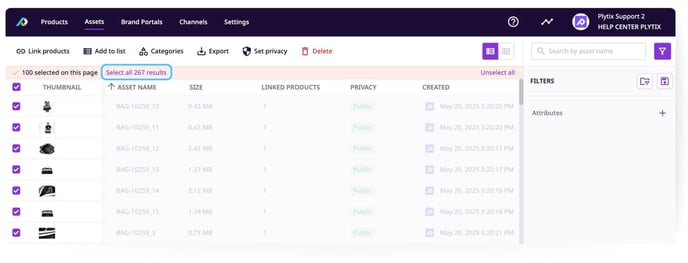 Select all results - Assets