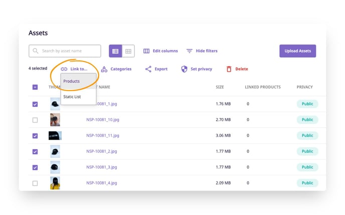 The asset overview area in Plytix.
