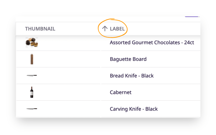 Change the sort order of alphabetical or numerical product attributes by clicking on the arrow next to the attribute name.