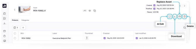 Assets Details Page options