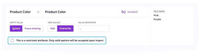 Restricting Options of Dropdown or Multiselect Attributes upon Import