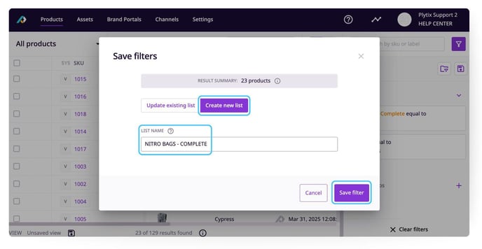 SAVE FILTERScreating list