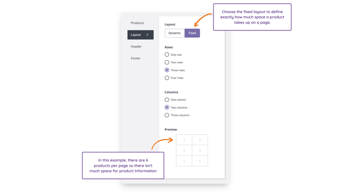 Product sheets- fixed layout