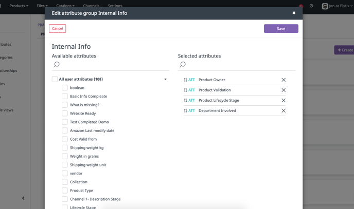 A product view example of how to group your attributes according to the product list you create.