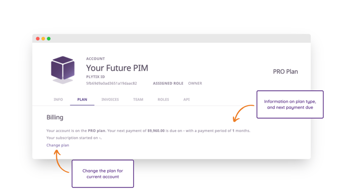 the plan section of your Plytix account tells plan type and payment due date