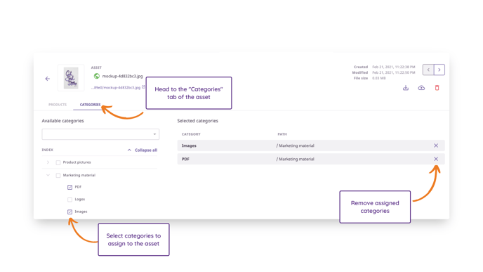 assigning categories to an asset