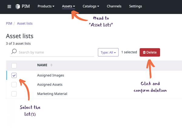 delete asset lists