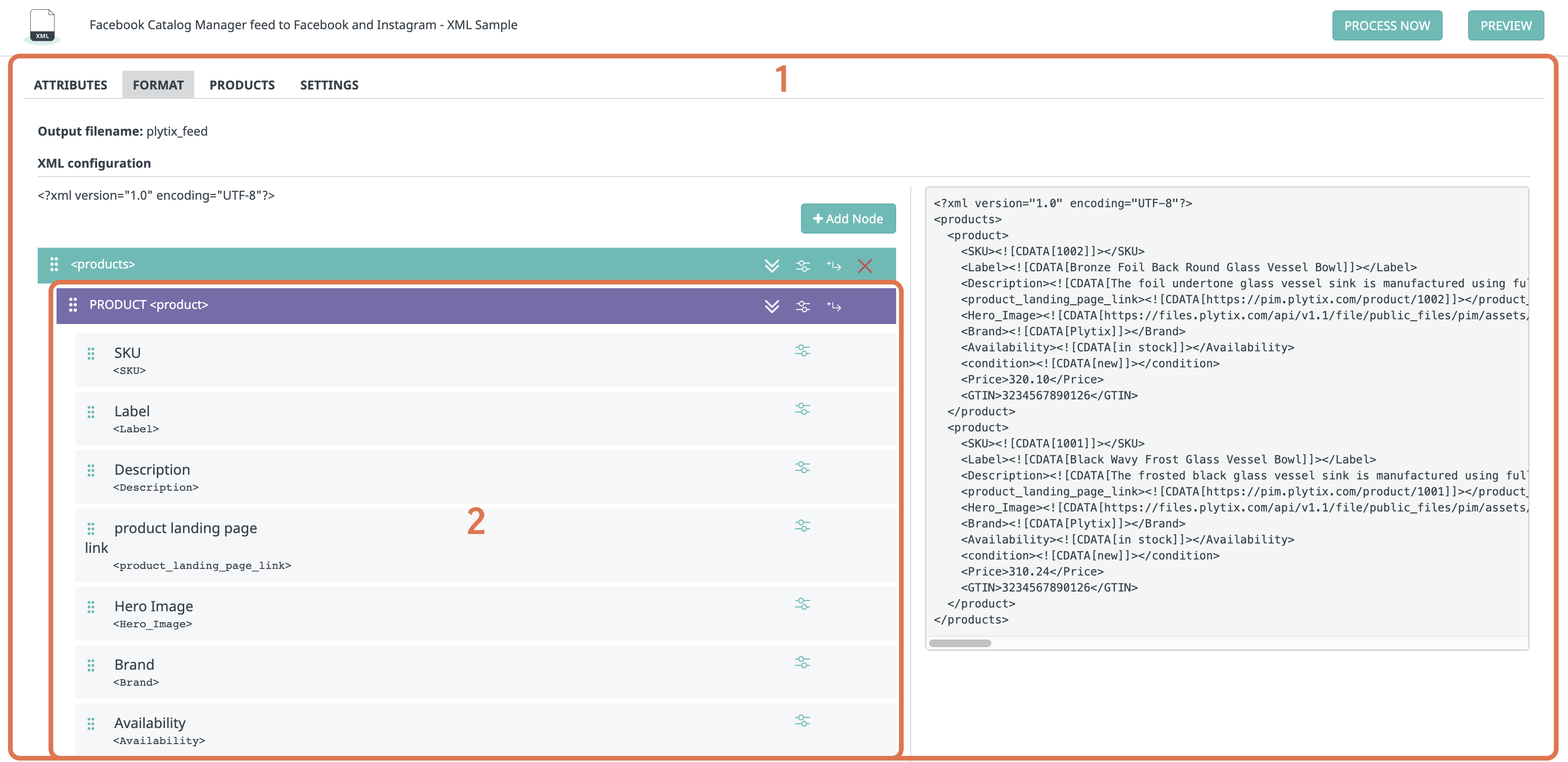 Formatting the catalog manager feed