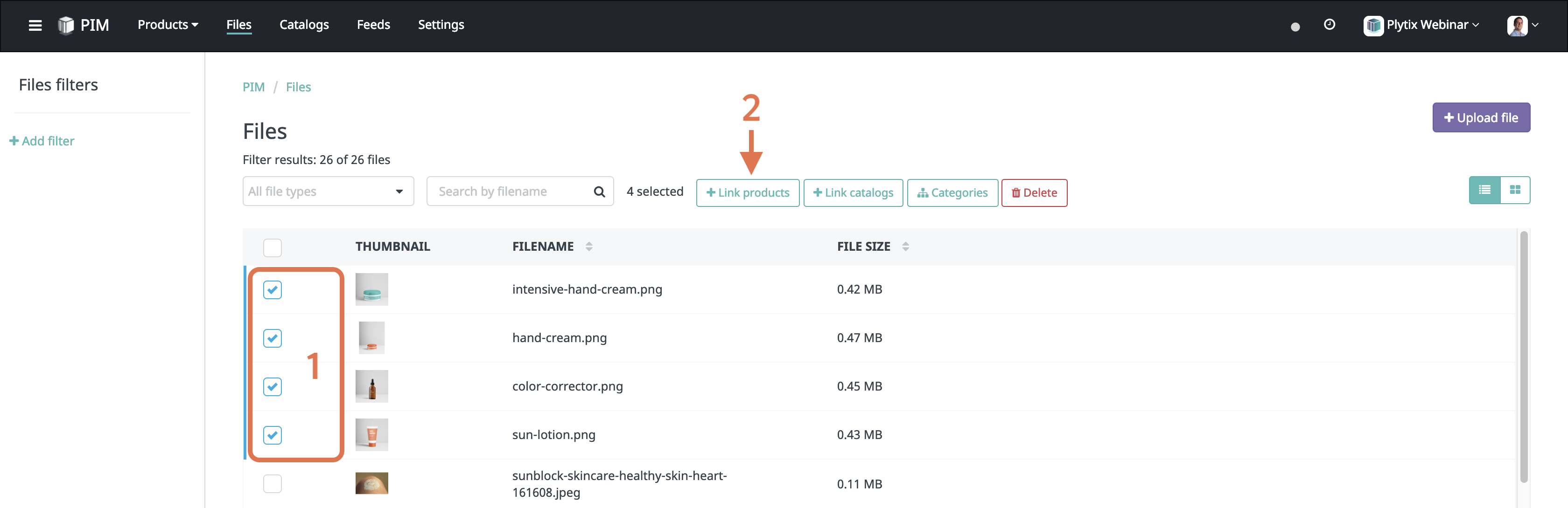 Linking files from the files overview screen